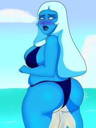 1girls ass ass_focus big_ass big_breasts big_butt bikini blue_diamond_(steven_universe) blue_eyes blue_skin blueartfiend blush breasts cartoon_network diamond_authority gem_(species) mature_female omorashi peeing peeing_self steven_universe swimsuit urine urine_on_legs urine_stream water wetting wetting_self