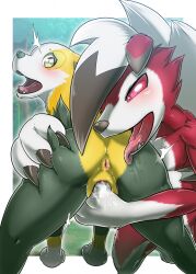 anthro anthro_on_feral anus ass blush bodily_fluids boltund butt_lick canid canine claws duo fangs female feral finger_fuck fingering fingering_partner fur generation_7_pokemon generation_8_pokemon genital_fluids genitals hi_res kicktyan kneeling licking long_hair lycanroc male male/female mammal midnight_lycanroc nintendo open_mouth pokemon pokemon_(species) pussy pussy_juice questionable_consent red_body red_eyes red_fur saliva saliva_on_butt sex teeth tongue tongue_out vaginal_penetration white_body white_fur yellow_body yellow_eyes yellow_fur zoophilia