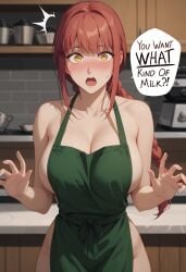 apron barista chainsaw_man makima_(chainsaw_man) milk shocked shy surprised