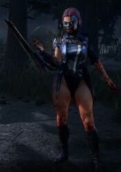 adriana_imai ai_generated big_breasts big_thighs dbd dead_by_daylight game half_naked short_hair the_skull_merchant thick_thighs weapon