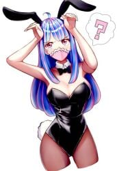 1girls arms_up big_breasts blush bunny_ears bunny_girl bunny_tail bunnysuit clothed clothing female female_focus female_only horns kasumi6 large_breasts long_hair looking_at_viewer mask multicolored_hair one_piece pink_eyes question_mark solo solo_female thick_thighs ulti_(one_piece)