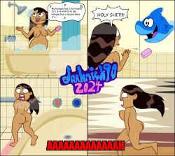 1girls ass big_breasts breasts darknick90 female ghost hair_down milf nipples nude nude_female scared sharon_mcgee shower showering singing speech_bubble tagme the_ghost_and_molly_mcgee the_simpsons_reference