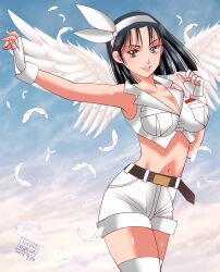 1girls alluring angel_wings big_breasts brown_hair cleavage kazama_jun milf namco nicole_ezawa shorts tekken tekken_2 tekken_bloodline tekken_tag_tournament tekken_tag_tournament_2 tekken_the_motion_picture white_shorts