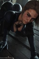 1girls 3d 3d_(artwork) ass bodysuit boobs catsuit female fit fit_female jill_valentine jill_valentine_(sasha_zotova) jill_valentine_bodysuit nipples on_all_fours resident_evil resident_evil_3_remake short_hair skin_tight tight_clothes tight_clothing tits watermark weinvely