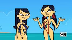 2d 2girls accurate_art_style asian asian_female breasts busty ducq edit emma_(tdi) female female_focus female_only hourglass_figure kitty_(tdi) long_hair multiple_girls sisters sling_bikini standing tagme the_ridonculous_race total_drama_island wide_hips