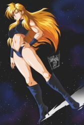 bikini blonde_hair danmakuman high_heels highleg long_blonde_hair long_hair muscular muscular_female samus_aran super_metroid