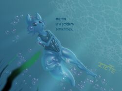 1boy anthro aziete blue_body femboy looking_at_viewer male penis rain_world rivulet_(rain_world) slugcat swimsuit thick_thighs underwater wide_hips