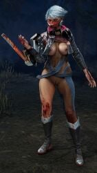 adriana_imai ai_generated big_breasts big_thighs dbd dead_by_daylight game half_naked short_hair the_skull_merchant thick_thighs weapon