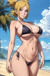 1girls ai_generated beach big_breasts bikini bikini_bottom bikini_top blonde_hair blush boruto:_naruto_next_generations breasts cleavage curvaceous curvy curvy_body curvy_female curvy_figure female female_focus female_only hourglass_figure huge_breasts large_breasts light-skinned_female light_skin mature mature_female midriff milf nai_diffusion naruto naruto_(series) outdoors people_in_background pinup ponytail quad_tails revealing_swimsuit seaside shimoshin side-tie_bikini side-tie_bikini_bottom skimpy skimpy_bikini solo solo_focus stable_diffusion swimsuit teal_eyes temari thick_thighs thighs walking wide_hips