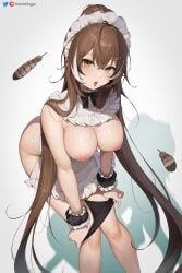 1girls breasts brown_eyes brown_hair female greatodoggo hololive hololive_english hololive_english_-council- hololive_english_-promise- large_breasts light-skinned_female light_skin long_hair maid maid_headdress nanashi_mumei nude nude_female virtual_youtuber