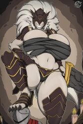 2024 2d 2d_(artwork) anthro anthro_female ass_visible_through_thighs big_breasts big_thighs breasts busty candles cleavage covered_nipples elden_ring feet foot_on_head fromsoftware furry furry_female furry_only genderswap_(mtf) grin helmet hi_res high_heels highres hips hourglass_figure knight large_breasts large_thighs maliketh_the_black_blade midriff navel rule_63 sharp_teeth skindentation smile smiling sword teeth thick_thighs thighs thong voluptuous white_hair wide_hips wrappings wraps zak_hitsuji