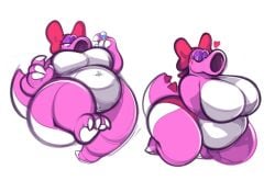 1girls anthro big_breasts big_thighs birdo bootfromtv bow breasts chubby clawed_feet clawed_fingers claws diamond_ring eyeshadow female female_only half-closed_eyes heart huge_breasts huge_thighs large_breasts large_thighs mario_(series) multiple_images nintendo one_eye_closed pink_body pink_skin plump purple_eyes purple_eyeshadow solo tail thick thick_hips thick_thighs thighs white_background white_skin wide_hips