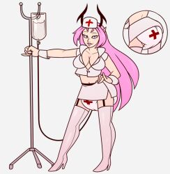 boots breasts clothed clothing demon diaper enema female footwear garter_belt garter_straps hair high_heels horn humanoid long_hair not_furry nurse_clothing pink_hair shoes simple_background solo wearing_diaper white_background zee-rage-man