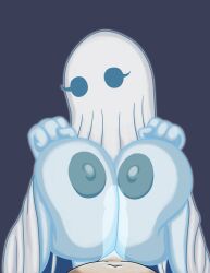 1boy1girl big_breasts breasts ghost ghost_girl noxshade original_character paizuri paranormal pepper_(noxshade) public_domain sheet_ghost spooky titjob transparent_body