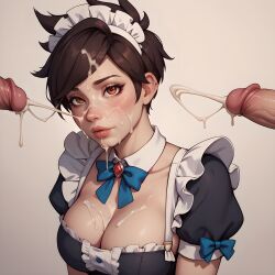 ai_generated cum cumming eogard_orc facial maid maid_headdress maid_uniform overwatch tracer