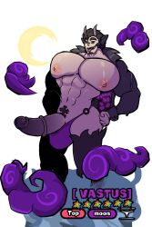 bara bara_tits black_fur black_hair blue_eyes boner clouds cock draconicprince_(artist) erection gacha_summon grass huge_breasts inviting large_cock magic male_only night nightmares_(vestas's_magic) pale_skin pecs penis penis_out penis_out_of_underwear purple_underwear satyr showing_off smug solo solo_male star_(symbol) teasing_viewer thong transparent_background types vastus