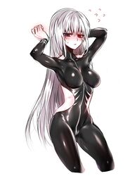 1girls ass blush clothed_female female female_only genderswap ghoul human kaneki_ken ken_kaneki latex long_hair red_eyes revealing_clothes rule_63 silver_hair solo tight_clothing tokyo_ghoul white_hair