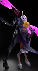 1futa 1girls 3d absurd_res ass clothed demon demon_girl dickgirl embrace evelynn female femdom futanari futasub gold_eyes horsecock kinkyleague3d league_of_legends open_mouth pink_hair purple_skin self_upload soraka succubus suprised white_hair