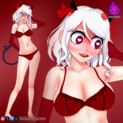 1girls 3d commission female female_only gumroad helltaker helltaker_(character) igneuzz igneuzz_set lingerie lingerie_bra lingerie_only lingerie_panties modeus_(helltaker) shy solo