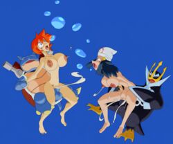 2boys 2girls alternate_breast_size blastoise dawn_(pokemon) empoleon female frontierbrain human kasumi_(pokemon) male misty_(pokemon) multiple_boys multiple_girls nintendo nude pokemon pokemon_(species) pokemon_dppt pokemon_rgby pokephilia rape sex straight trainer_(artist) underwater underwater_sex water