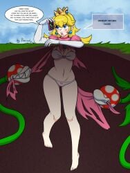 1girls bra female kankaku_shadan mario_(series) panties piranha_plant plant plant_girl plant_transformation porniky pre-transformation princess_peach ripped_clothing sensory_deprivation sharp_teeth tentacle_pit unaware unawareacles underwear