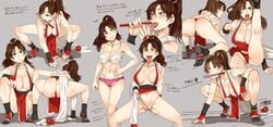 1girls ass athletic_female bare_legs barely_contained_breasts between_labia black_footwear brown_eyes brown_hair busty cleavage clothed_masturbation crop_top cutoffs erect_nipples_under_clothes fan female fingerless_gloves gloves holding_fan human japanese_clothes japanese_text king_of_fighters kunoichi large_breasts mai_shiranui masturbating_with_clothes micro_shorts mizuryuu_kei multiple_images multiple_poses navel nipple_bulge pelvic_curtain ponytail pose revealing_clothes socks solo squatting tagme thong tongue tongue_out translation_request underboob