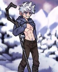 abs albino blue_eyes boy caucasian caucasian_male clothed clothing dreamworks gormanprinz hoodie hoodie_lift jack_frost jack_frost_(rise_of_the_guardians) jacket jacket_lift male_focus male_only masculine muscular outdoors outside pants paramount_pictures pubes pubes_exposed pubic_hair rise_of_the_guardians shirt_lift shirt_up skinny snow solo solo_male twink variant variant_set variations white_hair white_pubic_hair white_skin winter