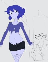 2017 blue_hair blue_skin comic crop_top femboy fishnets gay gem_(species) genderswap_(ftm) girly inuyuru lapis_lazuli_(steven_universe) male male_focus male_only multiple_boys rule_63 short_hair shorts steven_universe yaoi