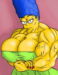 abs biceps big_breasts big_muscles blue_hair breasts female gev51 hair huge_breasts large_breasts large_muscles looking_at_viewer marge_simpson muscles muscular muscular_arms muscular_female pecs the_simpsons veins