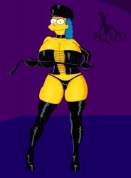 alternate_breast_size blue_hair dominatrix femdom huge_breasts marge_simpson milf mluv the_simpsons yellow_body