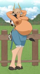 big_breasts breasts cathyl_(monster_musume) cow_girl gigantic_breasts hyper_belly monster_musume_no_iru_nichijou pregnant spaceseacow tan-skinned_female