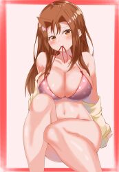 1girls bikini bikini_strings blush brown_eyes brown_hair female huge_breasts long_hair looking_at_viewer polka_dot serenity_wheeler thick_thighs user_yghp5732 voluptuous yu-gi-oh!