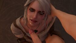 3d ciri cum cum_on_face female green_eyes henrytaiwan light-skinned_female light-skinned_male penis the_witcher_(series) the_witcher_3:_wild_hunt true_facials white_hair