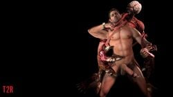 3d 3d_(artwork) 3d_model aroused aroused_by_another brown_eyes brown_hair capcom chris_redfield dominant_monster erection game_over helpless helpless_male hero_in_trouble leaking leaking_cum licker_(resident_evil) male_focus male_only monster_on_human resident_evil resident_evil_6 scared scared_expression scared_face terrified timetorespawn veiny_penis