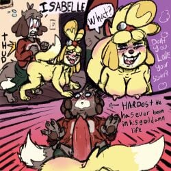 animal_crossing animal_genitalia animal_penis anthro breasts canid canine canine_genitalia canine_penis canis clothed clothing comic digby_(animal_crossing) domestic_dog duo female foxvomitarts genitals hi_res incest isabelle_(animal_crossing) male male/female mammal nintendo nude partially_clothed penis