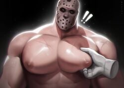 bara bara_tits barazoku big_pecs friday_the_13th hockey_mask jason_voorhees kaysuo male male_only mask masked_male muscular muscular_male pecs solo solo_male suprised sweat