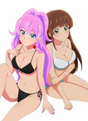 bikini blue_eyes blush breasts brown_hair busty fuufu_ijou_koibito_miman green_eyes lingerie official_art pink_hair sakurazaka_shiori underwear watanabe_akari