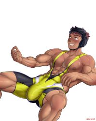 abs big_bulge bulge bulge_through_clothing fighting grelx male muscles muscular muscular_male no_background pecs solo solo_male tan_body tanned thick_thighs white_background wrestling wrestling_outfit yaoi