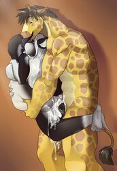 anthro balls belly big_penis breasts bulge cum cum_inflation erez excessive_cum fasttrack37d female giraffe inflation long_tongue male messy penis skunk stomach_bulge thick_penis tight_fit tongue