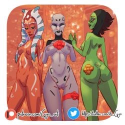 3girls ahsoka_tano alien alien_girl alien_humanoid asajj_ventress barriss_offee bow christmas christmas_present female female_only gift holidays its_gyo mirialan multiple_girls pinup ribbon star_wars teasing text togruta