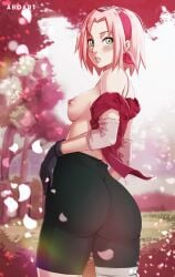 1girls aboart aboleuk arm_sleeves ass bandages bare_shoulders bent_elbows biker_shorts black_gloves black_shorts breasts cherry_blossom clothing dat_ass erect_nipples female female_only flower_petals gloves grass green_eyes headband headwear high_resolution huge_ass large_ass looking_to_the_side naruto naruto_(series) naruto_shippuden nipples open_clothes open_shirt petals petite petite_body pink_background pink_hair pinup pinup_pose puffy_nipples round_ass sakura_haruno shirt short_hair shorts sideboob skin_tight small_breasts solo solo_female solo_focus spandex tight_bottomwear tight_clothes tight_clothing