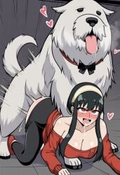 1dog 1girls ahe_gao ahegao ai_generated all_fours bestiality big_boobs big_breasts black_hair bond_forger canine cheating cheating_wife clothed clothed_sex cucked_by_beast cuckold doggy_style embarrassed feral feral_on_female feral_on_human feral_penetrating feral_penetrating_human long_hair netorare ntr red_eyes sentinel_axis spy_x_family tagme yor_briar zoophilia