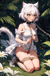 ai_generated blush breasts cat_ears catgirl cum cum_drip gold_eyes golden_eyes high_school_dxd kidnapped koneko_toujou naked naked_female pussy raped small_boobs small_breasts white_hair