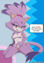 1girls 2024 absurd_res anthro areola blaze_the_cat breasts dialogue digital_media domestic_cat english_text eyelashes feet felid feline felis female fingers front_view genitals hi_res looking_at_viewer mammal nipples open_mouth pussy sega senshion small_breasts solo sonic_(series) sonic_the_hedgehog_(series) spread_legs text toes url