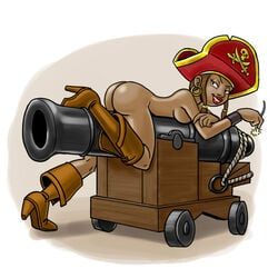 cannon cutlass_liz dark-skinned_female nude pirate pirate_hat presenting presenting_hindquarters sony_pictures_animation tagme the_pirates!