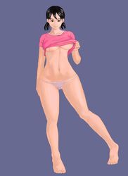 1girls 2009 black_hair breasts doraemon female human light-skinned_female light_skin panties pigtails pitbull_(artist) shirt shizuka_minamoto short_hair