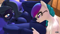 3d_(artwork) anthro anthroponiessfm areola aurora_starling blue_body blue_eyes blue_fur blue_hair braided_hair braided_ponytail breasts cunnilingus digital_media_(artwork) earth_pony equid equine eyewear fan_character feet female female/female friendship_is_magic fur genitals glasses hair hasbro hi_res horn horse humanoid_feet mammal midnight_music my_little_pony nipples oral plantigrade pony ponytail purple_eyes pussy sex unicorn vaginal_penetration white_body white_fur