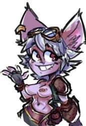 1girls background blush breasts female female_only ferrosaas games goggles hips league_of_legends nipples oerba_yun_fang piercing pink_skin shortstack solo standing thick thighhighs thighs tristana weird yordle