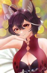 brown_hair female momotexx_(vtuber) red_eyes virtual_youtuber vtuber vyugen wolf_ears wolf_girl