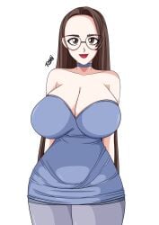 big_breasts big_forehead breasts brown_hair brunette_hair cleavage glasses huge_breasts large_breasts oc original_character tagme toshiso